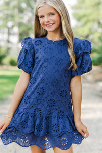 Girls: Get What You Love Navy Eyelet Dress