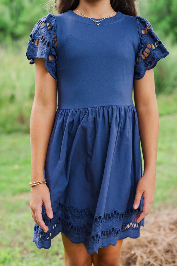 Girls: The Windsor Navy Scalloped Babydoll Dress