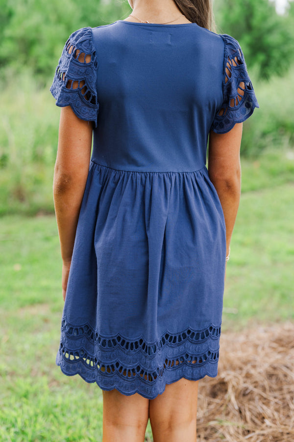 Girls: The Windsor Navy Scalloped Babydoll Dress