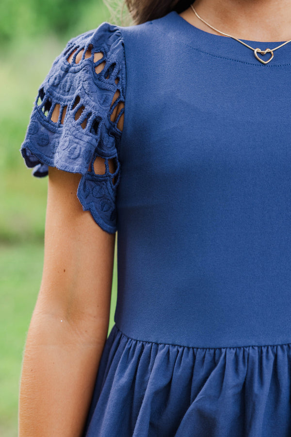 Girls: The Windsor Navy Scalloped Babydoll Dress