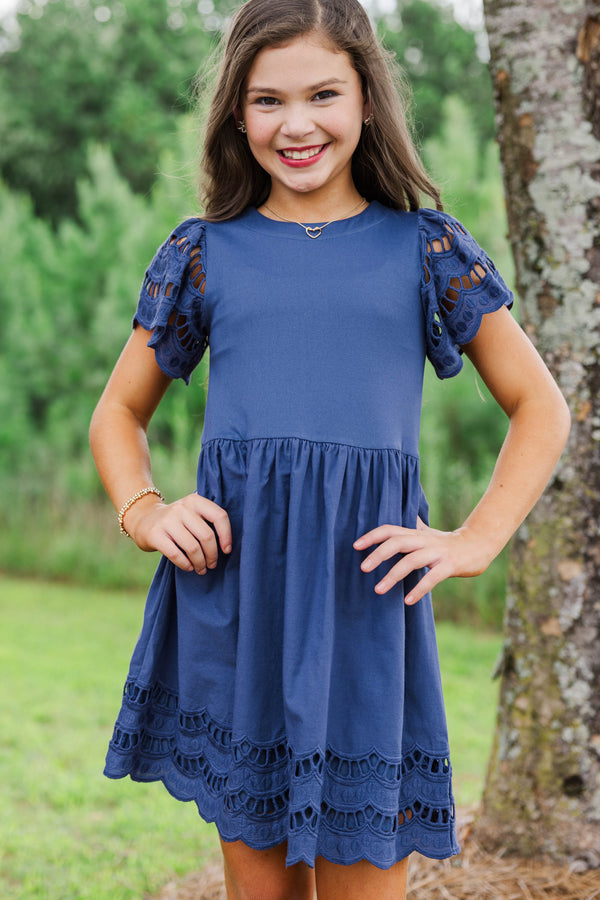 Girls: The Windsor Navy Scalloped Babydoll Dress