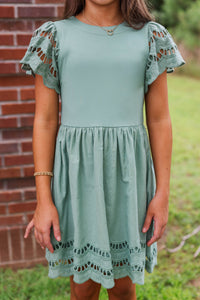 Girls: The Windsor Sage Scalloped Babydoll Dress