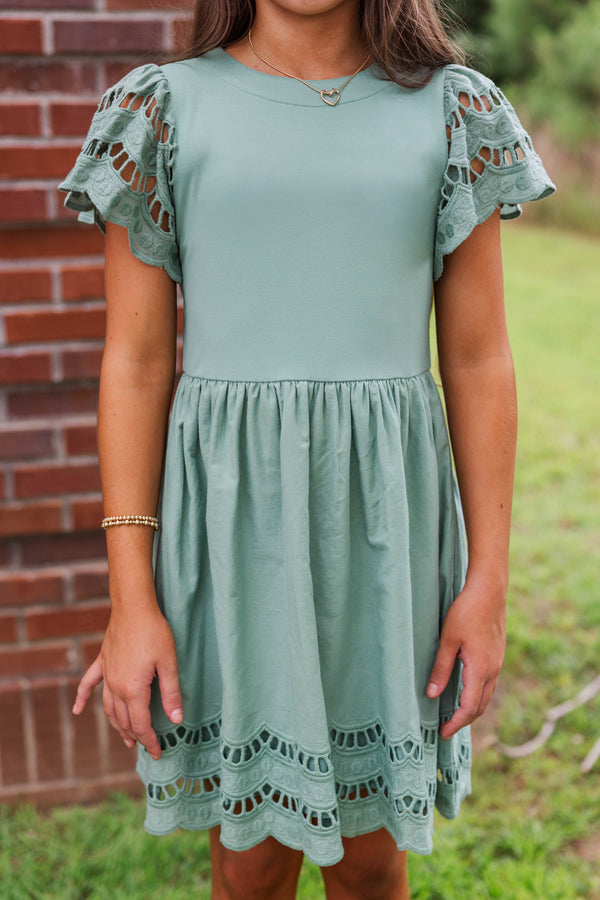 Girls: The Windsor Sage Scalloped Babydoll Dress