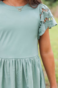 Girls: The Windsor Sage Scalloped Babydoll Dress