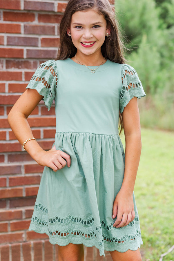 Girls: The Windsor Sage Scalloped Babydoll Dress