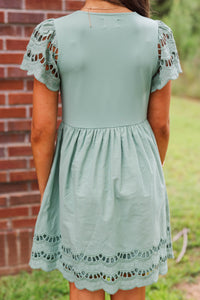 Girls: The Windsor Sage Scalloped Babydoll Dress