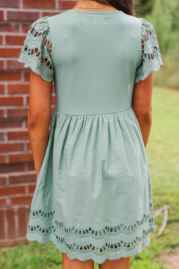 Girls: The Windsor Sage Scalloped Babydoll Dress