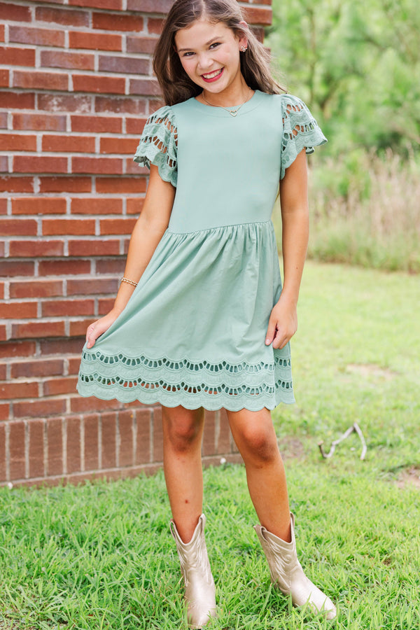 Girls: The Windsor Sage Scalloped Babydoll Dress
