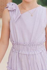 Girls: Bloom Where You’re Planted Purple Striped One Shoulder Dress