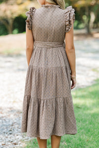 Girls: Smiles All Around Brown Polka Dot Maxi Dress