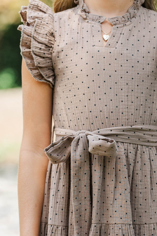 Girls: Smiles All Around Brown Polka Dot Maxi Dress