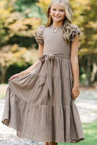 Girls: Smiles All Around Brown Polka Dot Maxi Dress