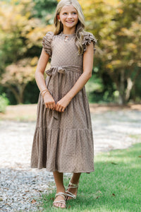 Girls: Smiles All Around Brown Polka Dot Maxi Dress