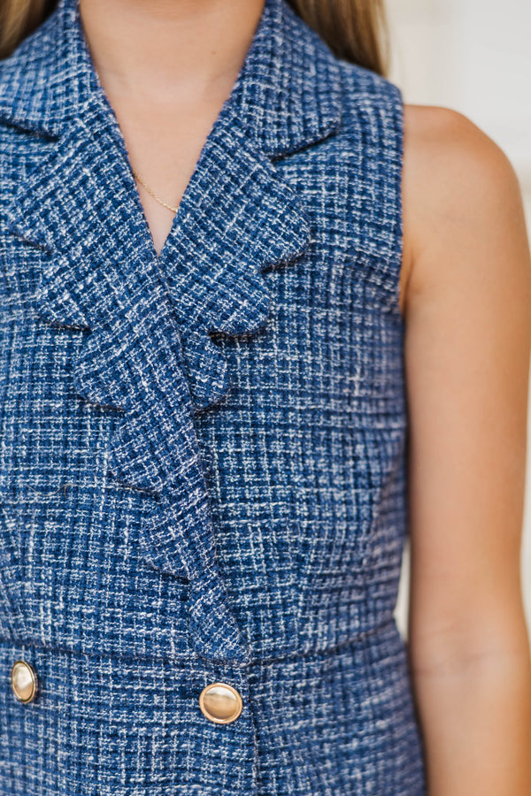 Girls: The Kara Tweed Navy Scalloped Romper