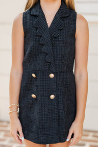 Girls: The Kara Tweed Black Scalloped Romper