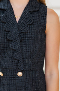 Girls: The Kara Tweed Black Scalloped Romper