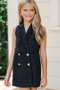 Girls: The Kara Tweed Black Scalloped Romper