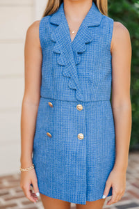 Girls: The Kara Tweed Royal Scalloped Romper