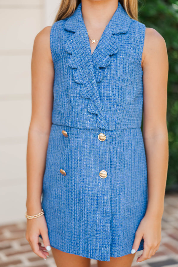 Girls: The Kara Tweed Royal Scalloped Romper