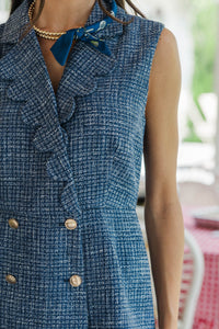 Feeling Close Navy Tweed Scalloped Romper