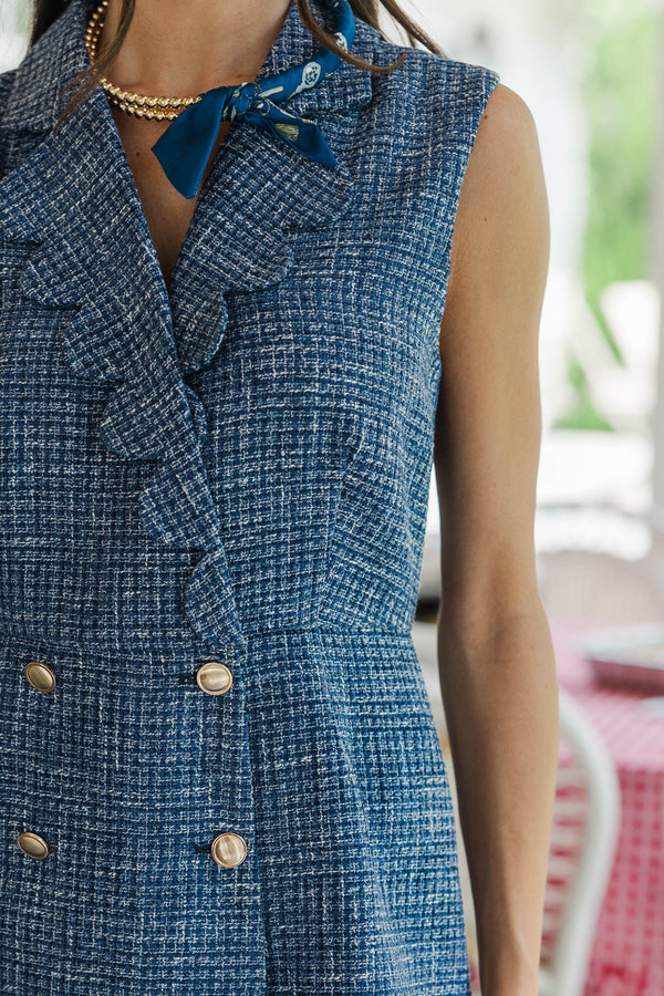 Feeling Close Navy Tweed Scalloped Romper