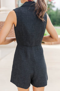 Feeling Close Black Tweed Scalloped Romper