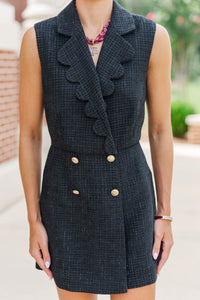 Feeling Close Black Tweed Scalloped Romper