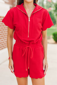 Off Duty Darling Red Scalloped Romper