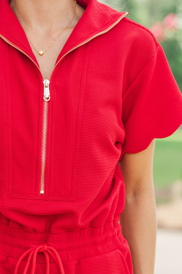 Off Duty Darling Red Scalloped Romper