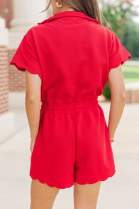 Off Duty Darling Red Scalloped Romper
