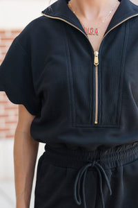 Off Duty Darling Black Scalloped Romper