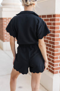Off Duty Darling Black Scalloped Romper