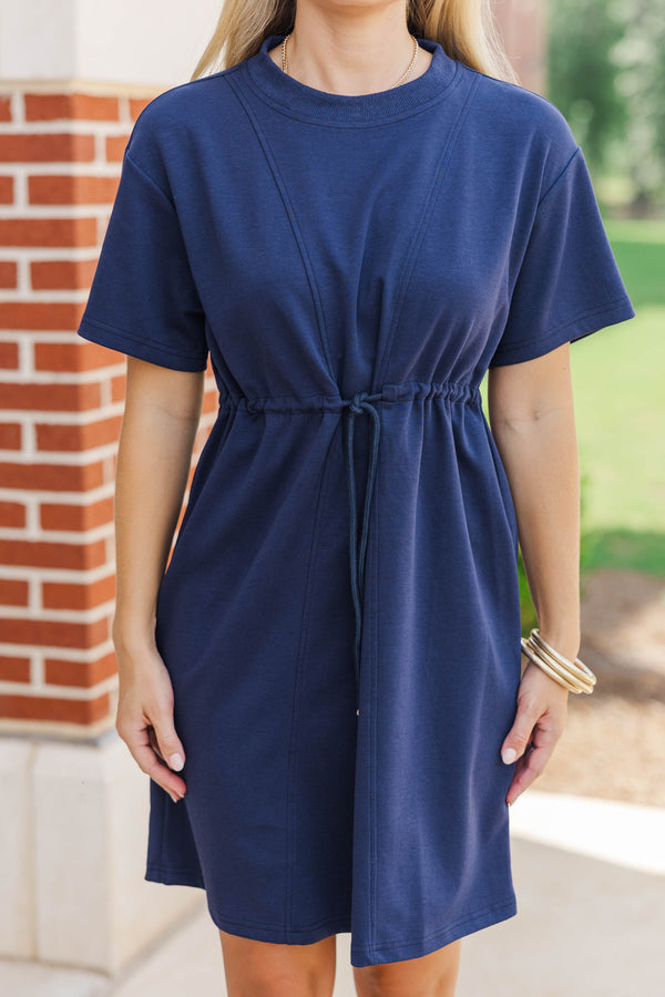 Easy Motion Navy Blue Drawstring Dress