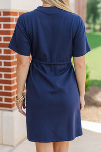 Easy Motion Navy Blue Drawstring Dress