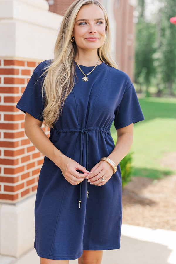 Easy Motion Navy Blue Drawstring Dress