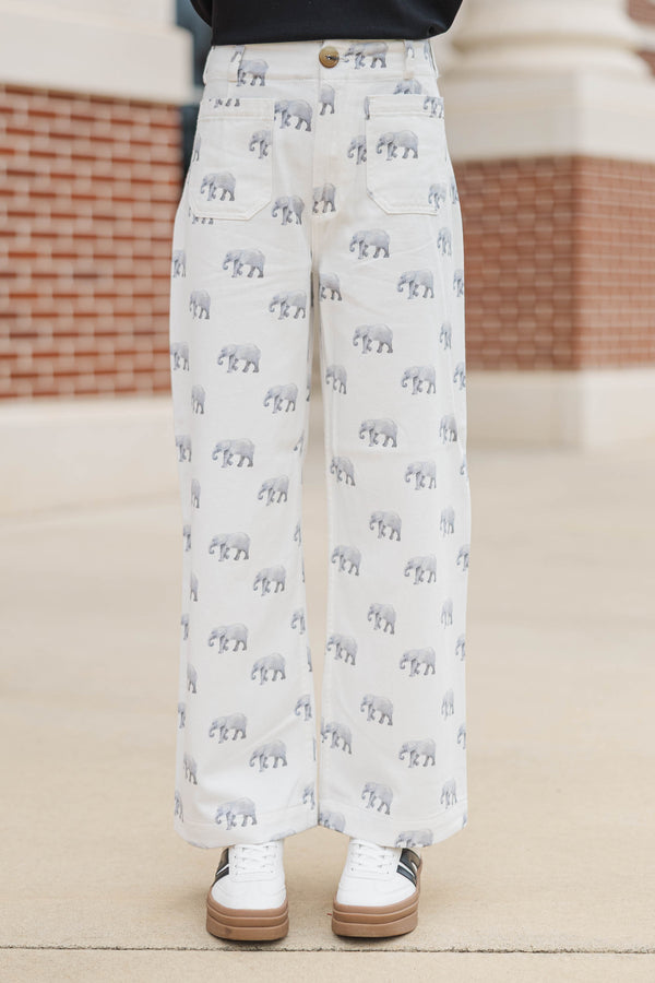 Big Dreams Cream Elephants Wide Leg Jeans