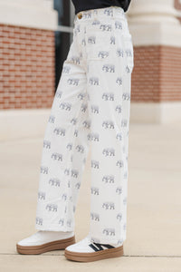 Big Dreams Cream Elephants Wide Leg Jeans