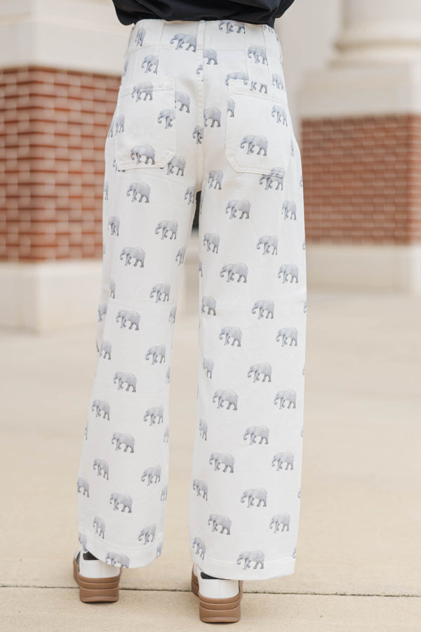 Big Dreams Cream Elephants Wide Leg Jeans