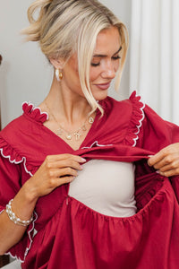 NURSING COLLECTION: No Second Guessing Burgundy Scalloped Dress