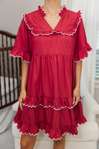 NURSING COLLECTION: No Second Guessing Burgundy Scalloped Dress