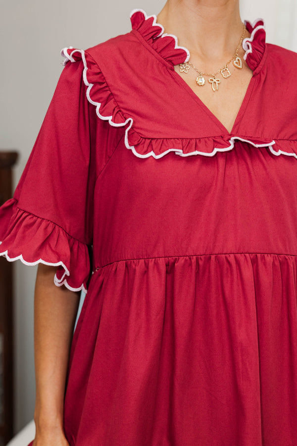 NURSING COLLECTION: No Second Guessing Burgundy Scalloped Dress