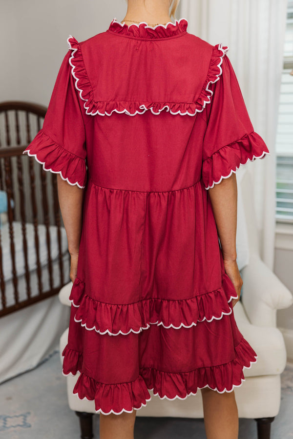 NURSING COLLECTION: No Second Guessing Burgundy Scalloped Dress