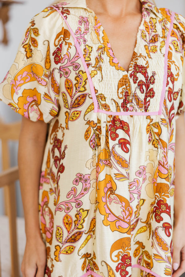 NURSING COLLECTION: As It Should Be Cream Mixed Print Dress