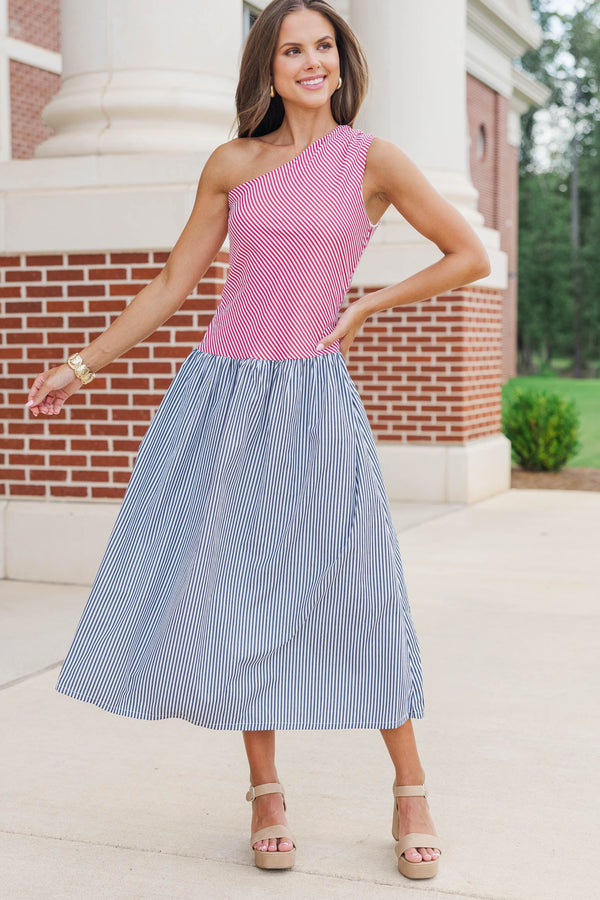 Worth The Attention Red Striped Midi Dress