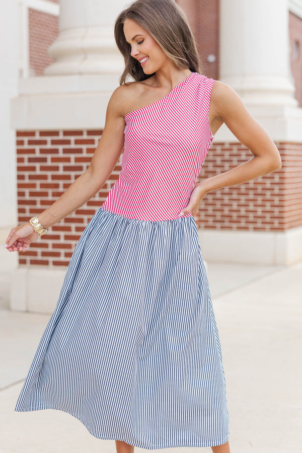 Worth The Attention Red Striped Midi Dress
