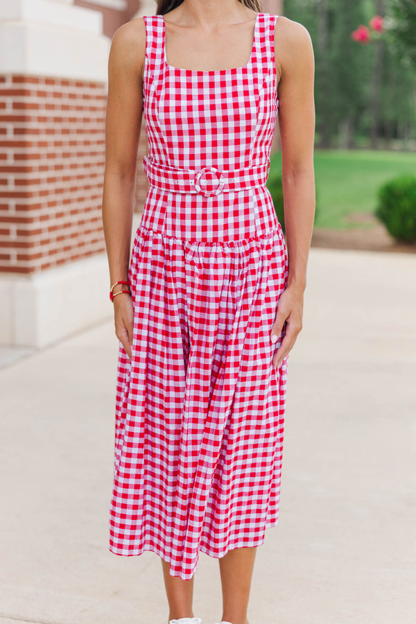 If You Were Here Red Gingham Drop Waist Dress
