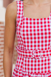 If You Were Here Red Gingham Drop Waist Dress