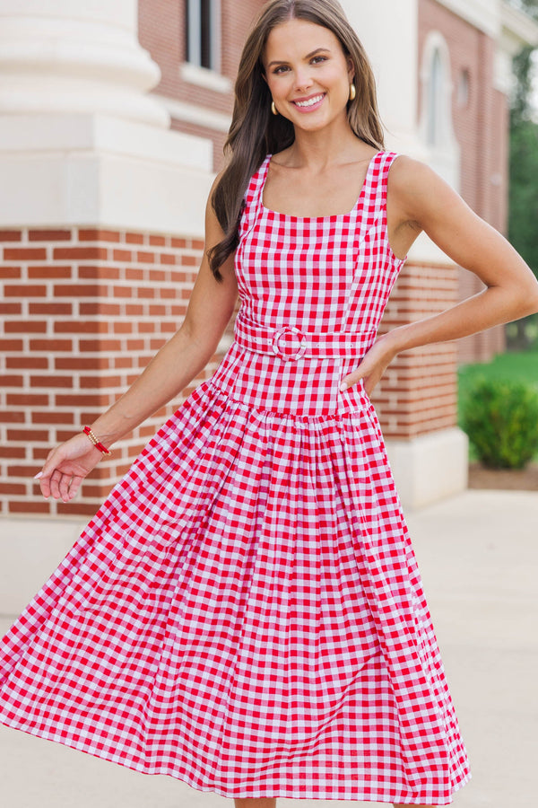 If You Were Here Red Gingham Drop Waist Dress – Shop the Mint