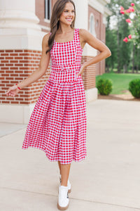 If You Were Here Red Gingham Drop Waist Dress