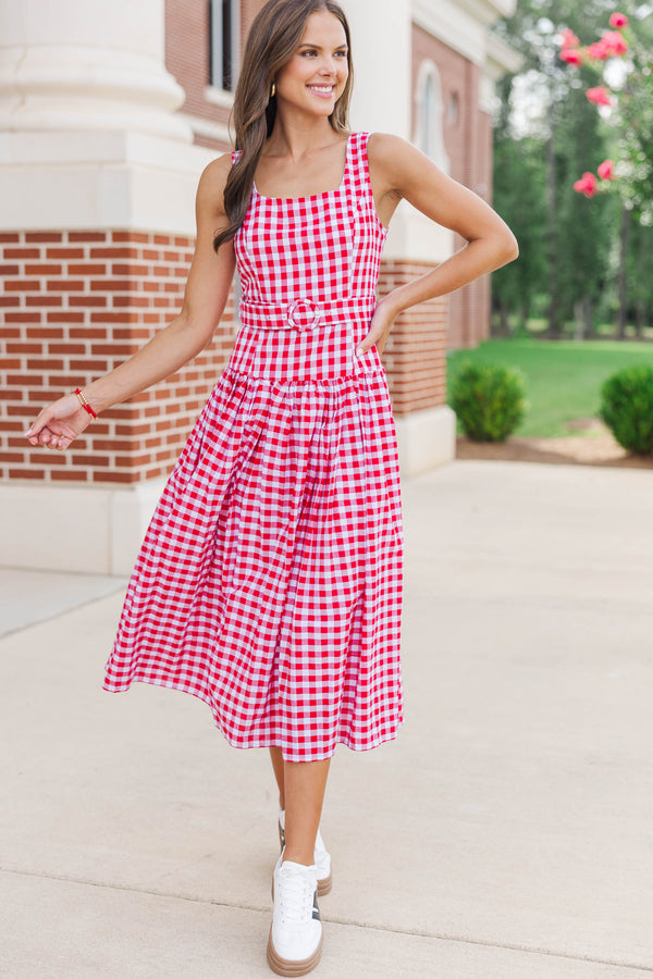 If You Were Here Red Gingham Drop Waist Dress